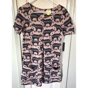 Maeve Womens Size 2 Pink/Blue With Bears Short Sleeve Shirt Dress